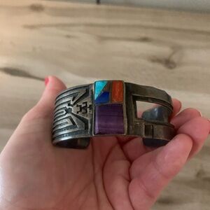 Native American authentic stone Bracelet cuff BROKEN repairable vintage silver